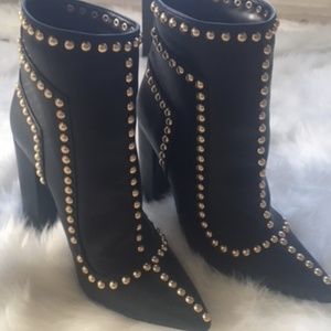 NEW! Gold Studded Black Leather Boots size 7.5
